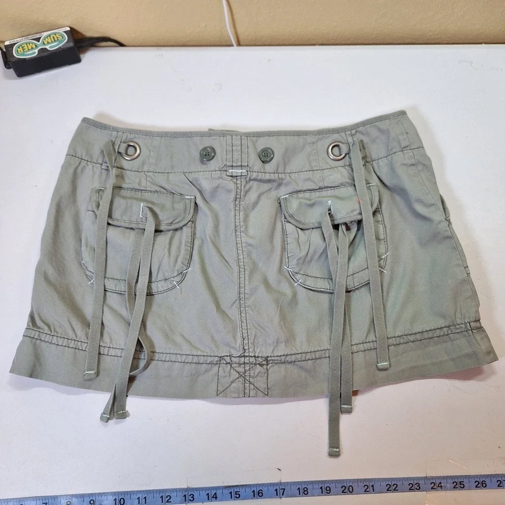 American Eagle Skirt Size 14 Y2K Cargo Mini Sage Green Beach Coastal Boho - Picture 4 of 8